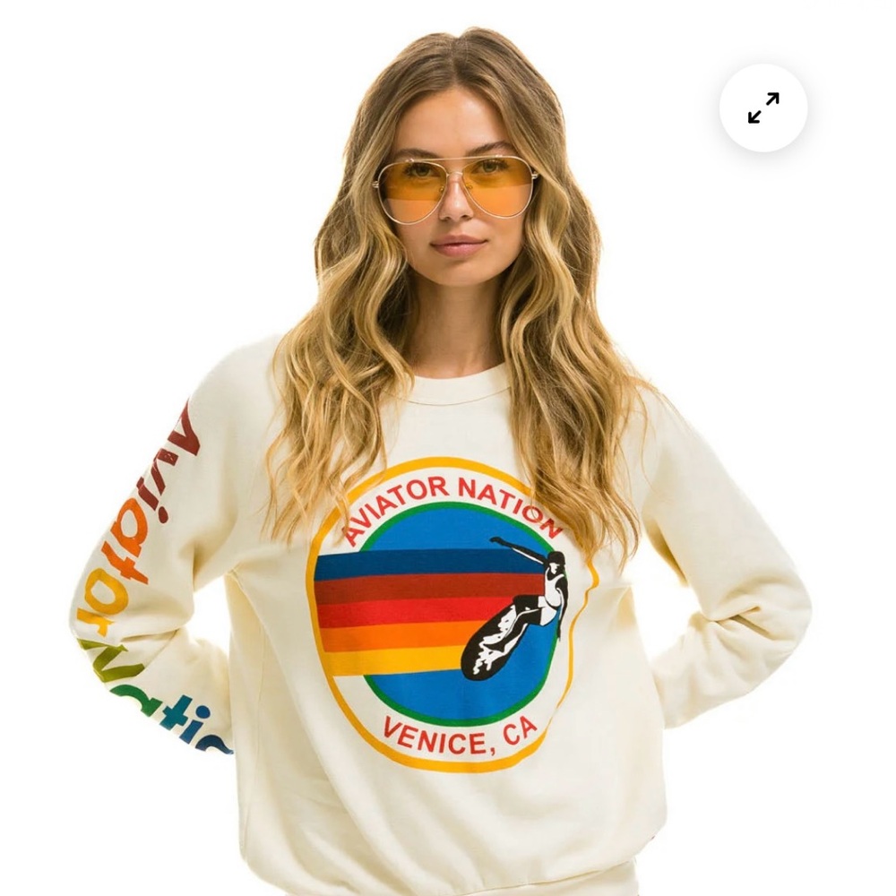 Aviator Nation Ivory/White Sweatshirt with Colorful Logo